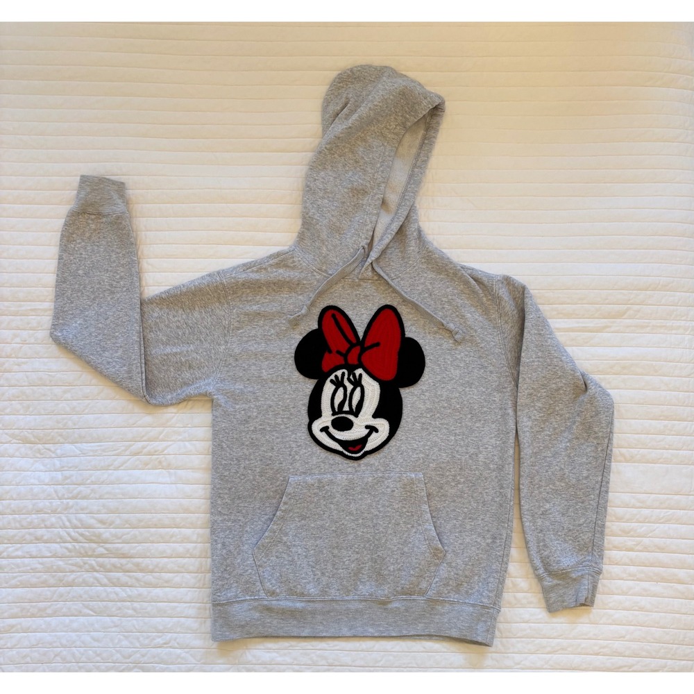 Adorable Disney Minnie Mouse Hoodie Heather Grey Crochet Embroidered S